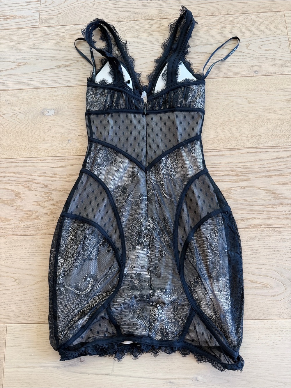 bebe Black Sheer Lace Slip Dress - Picture 4 of 8
